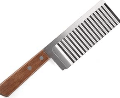 Stainless Steel Wide Crinkle Cutter, Vegetable Salad Chopping Knife Tool Accessories,Cutting Tool French Fry Slicer, Wooden Handle Vegetable Salad Chopper Knife - Image 4